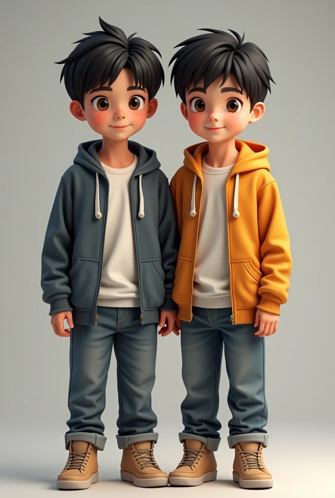 (Photorealism:1.2), Two teenage boys between 12 and both wearing Nike Jordans 1. The Jordans should be seen in the picture, be clearly recognizable and original. Both have their hair styled and the sides at zero. Both boys are German