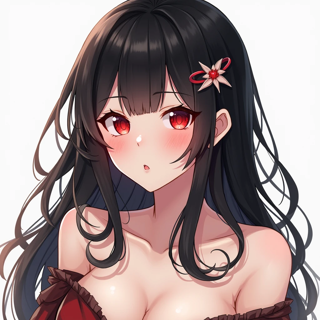 One person, solo, High resolution, Long Hair, chest, Gaze, Blushing, smile, Shortcuts, Open your mouth, Red eyes, accessories, Earrings, masterpiece, accurate, Anatomically correct, 最high quality, High-resolution model, high quality, Textured skin, Very detailed, chest, 大きなchest, Fujifilm, 