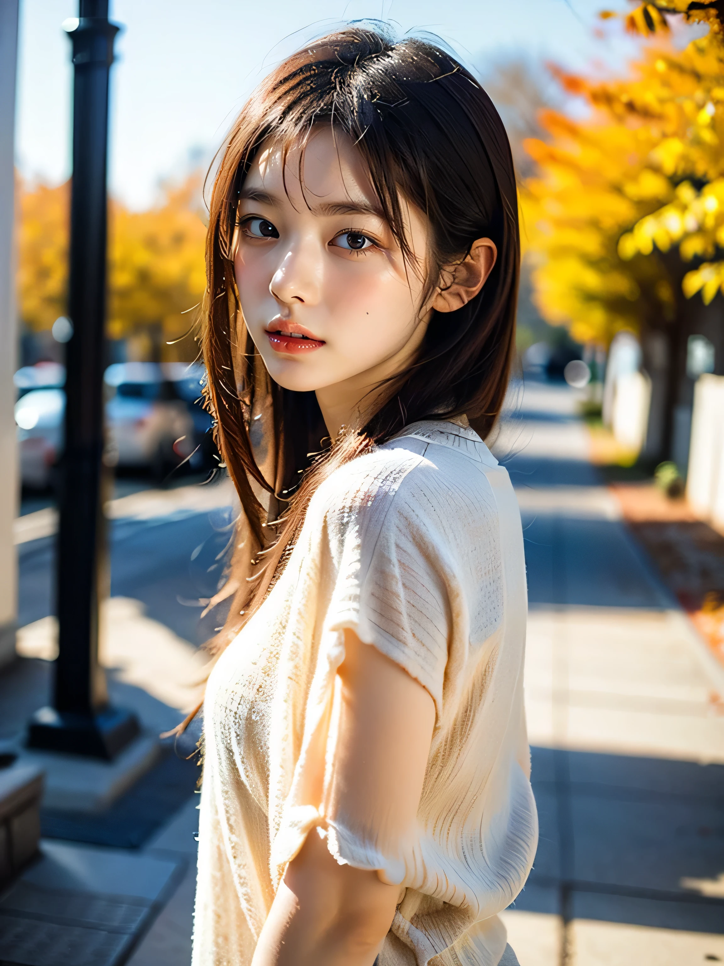 ((highest quality)), (be familiar with), beautiful girl, Japanese girl, one person, no cut, Slender, baby face, Photo like, Cosplayer, outdoor, Autumn Clothes, chiaroscuro, ((masterpiece)), 16k, textured skin, super detail