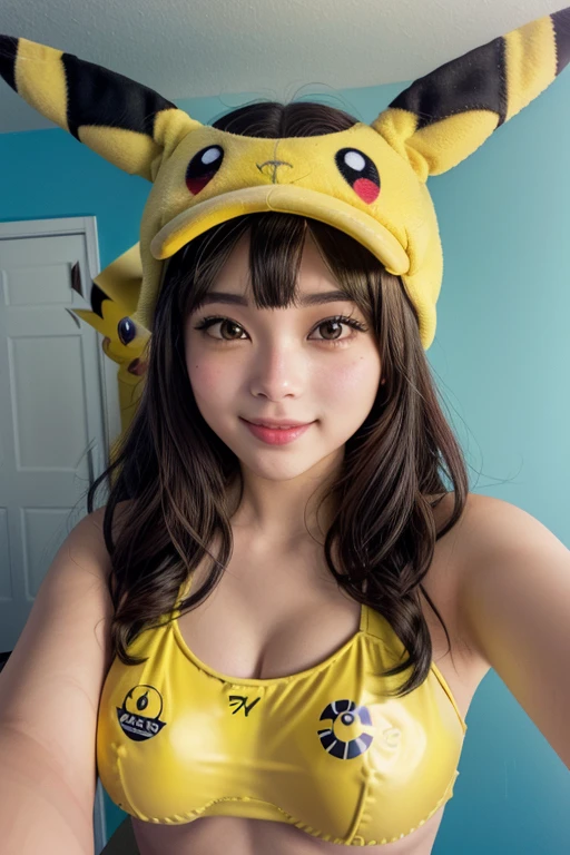 SFW, ((NSFW_STILL_SHOW))、Tiny Oppai-Loli、(Pikachu doll, Pikachu Cosplay、Pikachu hood)、Floating hair、((Masterpiece:1.25, Photorealsitic:1.37))、8K Bestquality、((Detailed KAWAII Face))、Bright Shining Perfect eyes、{(Childish:1.2)|( no underwear but Nipples are hidden)|(Gigantic Cleavage:1.37)}、(Detailed glistening ivory skin)、extremely detailed、{(Pikachu hood)|Flowers}、Smooth shading、Soft Lighting with many Follow lights、clear focused、bokeH、Crowded city background、Vivid colors, {(shouting)| Trick or treat|mischievous smile}, Overflowing、Biomechanical HUGE and HEAVY boob, { grabbing chests| peace sign| face focus},