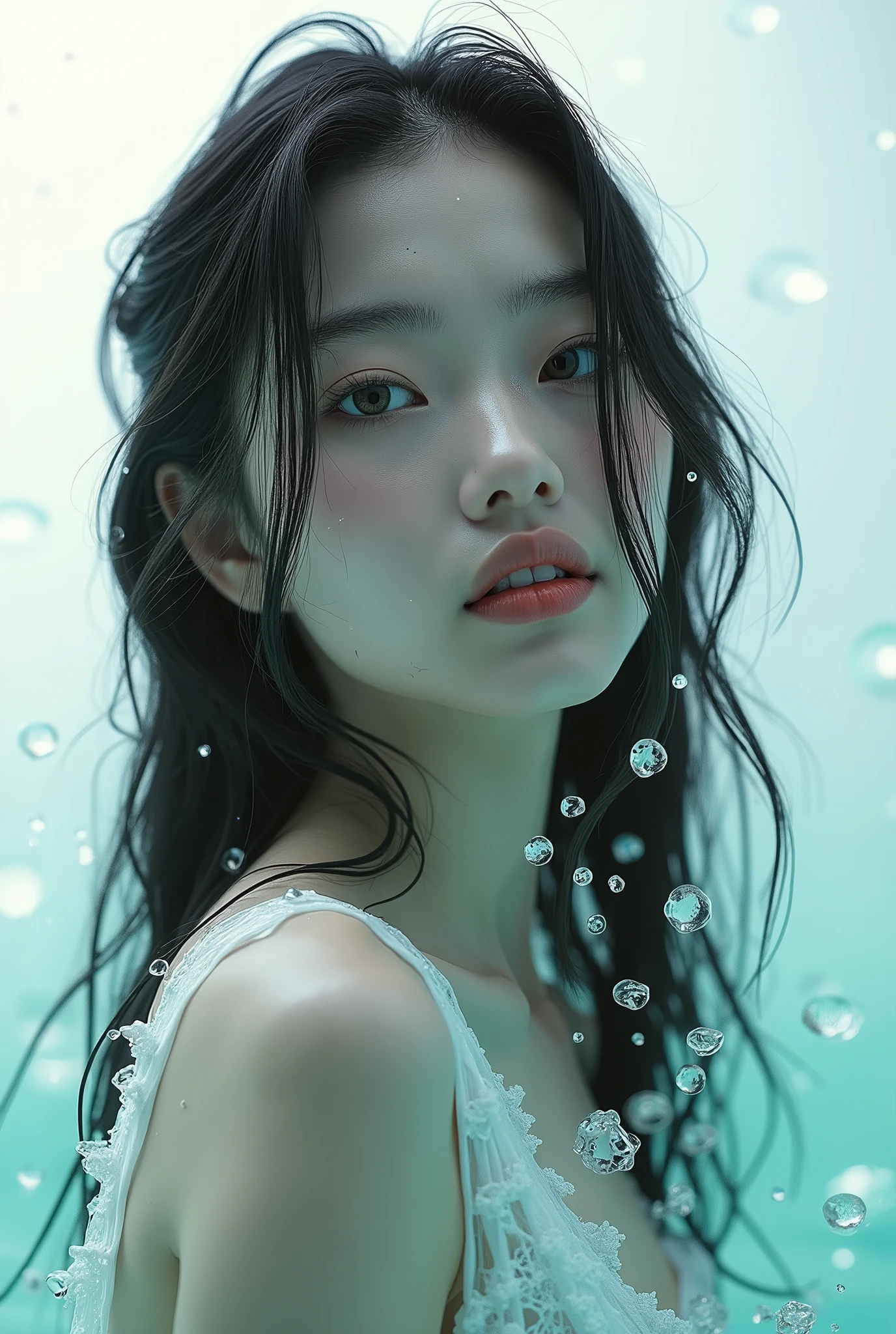 (Wet clothes:1.9),(Get wet all over your body:1.9),Top image quality, tmasterpiece, 超高分辨率, (Fidelity:1.4), photore,deluge, stunningly beautiful woman, (Sorrow), white shirt, dim murky lights, shadowy, Desperate, Pity, Pathetic, Cinematic, Tears, tear drop, (ripped clothing:1.5), (Wet clothes:1.4), bare shoulders, Real rain, wetting hair