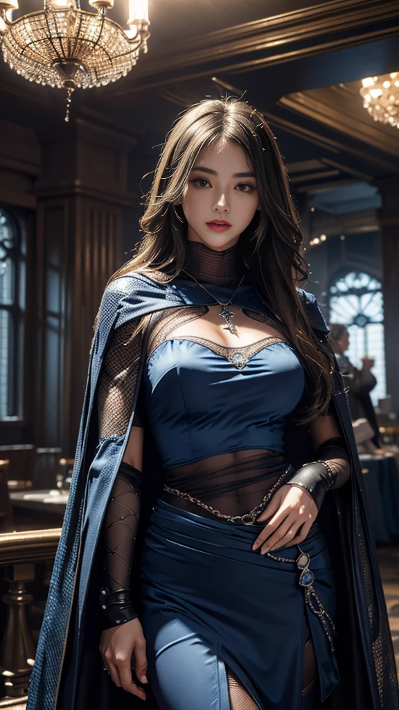 Beautiful teenage girl. 15 years old. 1 girl. Hogwarts student. Ravenclaw student. Ravenclaw logo. Wearing blue sexy transparent witch suit no pants. Small breast. No bra. No underwear. Blue Ravenclaw cloak. Wand. Her look represent the Wisdom and Witty persona. In front of Ravenclaw room. Standing pose. Powerful young witch. Black hair. Beautiful teenage face.