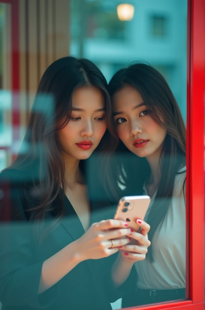 japanes　age 30s　femele　Holding a smartphone　Shorthair　inside in room