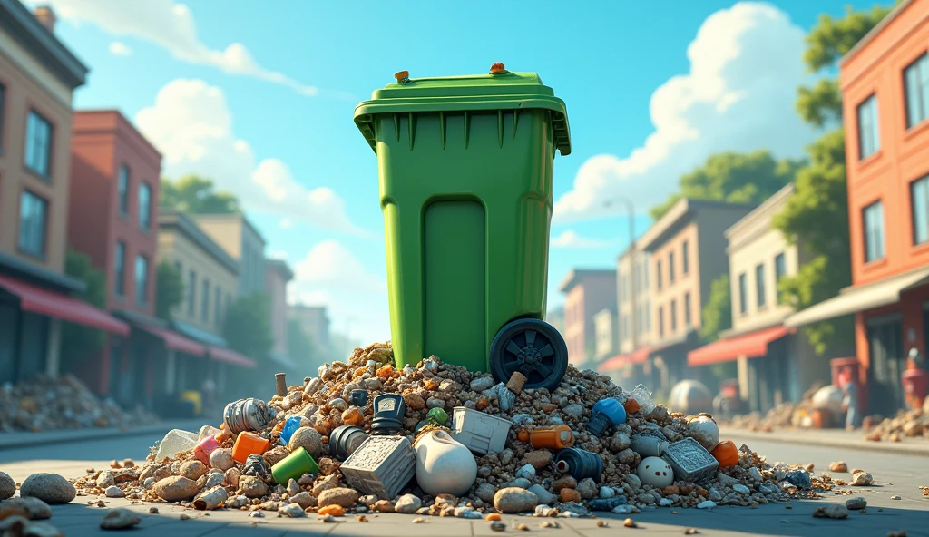 A age truck collecting black bags with garbwhere plastic containers can be seen, Bottles, cans, Discarded household appliances It should also include a mosquito with an x