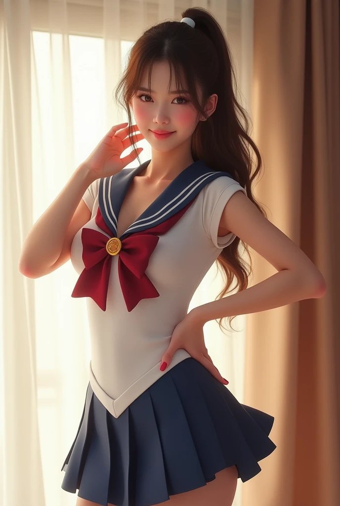 One girl, 20 years old, cute face, pretty face, beautiful woman,  natural live-action, Sailor Moon