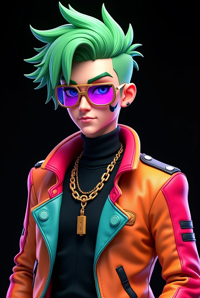 create a splatoon character, octarian, octopus, male, green ink, 1 tentacle hairstyle and brown eyes, shirtless, male octarian octopus green with headphones green