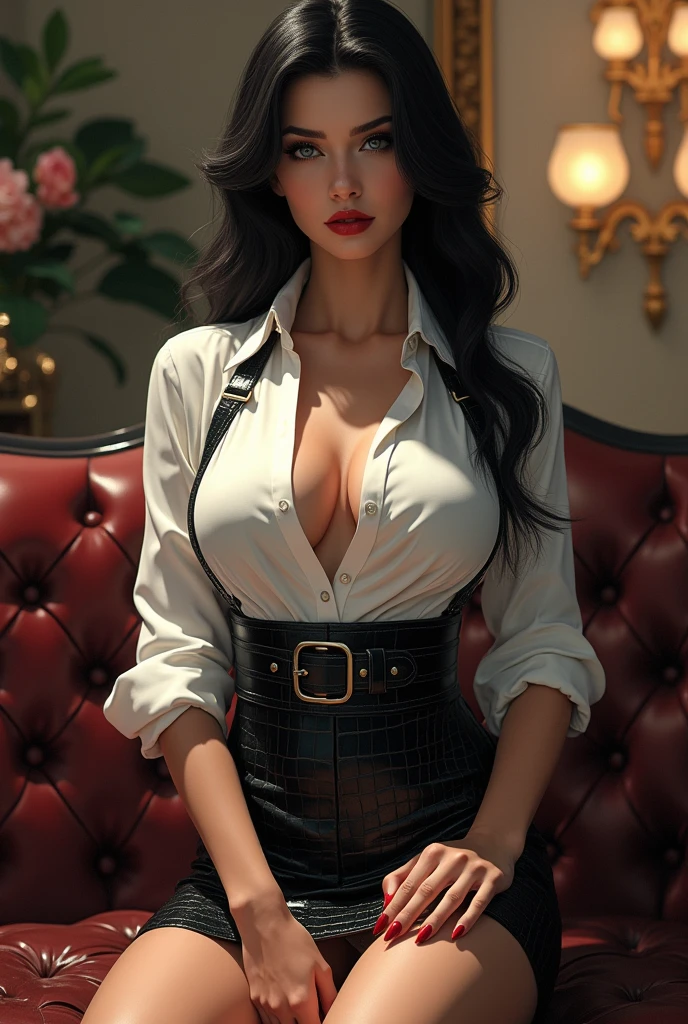 Photo hyper realistic super detailed sexy Caroline, expressions faciales sexy, seductive facial expressions, [:(Face detail: 1.4): 0.4], 16K resolution, 4k resolution, (Ventre plat parfait), (image couleur), BREAK I. Outfit: Elegant, enchanting, long and fitted dress, plunging back, deep neckline, long lace sleeves, belt adorned with mystical symbols, high-heeled boots, black and silver jewelry.
II. Venue: Gothic castle, dark and mysterious atmosphere, dim lighting with chandeliers, library full of old grimoires, mirrors framed with magical motifs, incense-scented candles, mystical mist floating in the air.
III. Decoration: Gothic ambiance, dim lighting with violet and blue lights, refined furniture with touches of black and silver, black velvet drapes, mirrors adorned with witchcraft motifs, lavender-scented candles, BREAK, looking at viewer, masterpiece, best quality, highly detailed, desire, blush, (Beautiful and detailed eyes description), (beautiful and detailed face), Perfect female body, (Best Quality), (ultra-detailliert), (masuter piece), (hight resolution), (Original), (the Extremely Detailed CG Unity 8K Wallpapers)