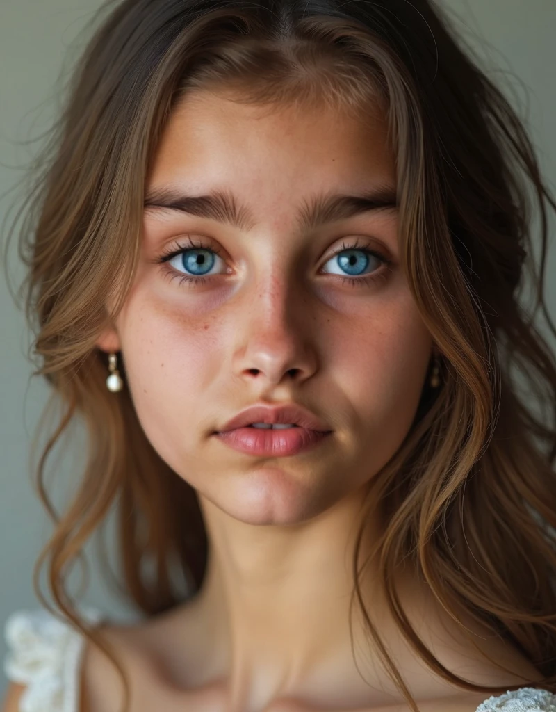 (1girl|female), (natural), (pale skin), (brown hair), (olhos castanhos), (bareshoulders), (bare foots), (bare handed), (High details of facial expression lines), (altos detalhes dos poros da pele), (high details of facial expression)