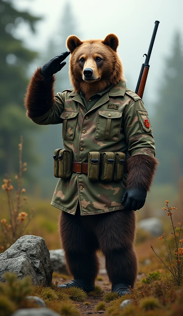 anthro, bear:2.4, seated in a trunk, chubby, (looking to viewer, malicious look:1.5, teeth, wearing military vest with ghillie suit covered with leaves and hood in a forest:1.4), ((dynamic pose)), strongman:1.7, (solo:2.8), male, flaccid penis:1.7, foreskin, saggy balls, super detailed, best art, 8k, vibrant, (by snowskau), by taran fiddler:1.8, by RedRusker:1.8, art stile, 3D, halfbody:1.2), masterpiece, best quality, half body:1.8, halfbody:1.8, low angle shot:1.3, wooden rifle
