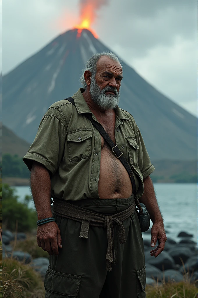 retrato facial, homem com roupa de acampamento, Post-apocalyptic forest, Ultra realistic 8K dramatic light a close-up photo of an attractive man wearing a (processo sindical:1.2) with their hanging next to the testicles., pubic hair