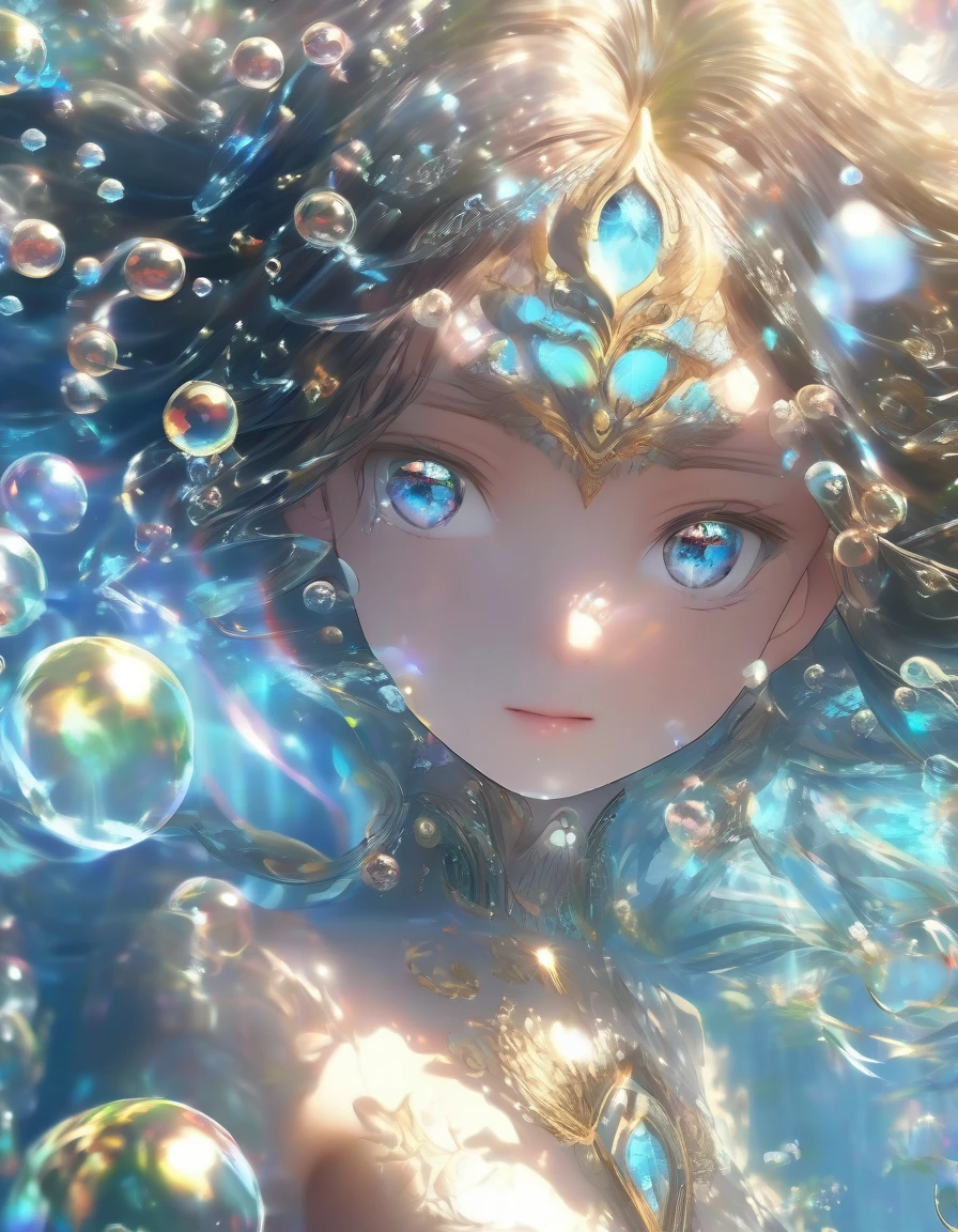 masterpiece,extremely Best Quality, Official Art, CG 8k wallpaper, (Fantasy Style:1.1),
(Animated Screenshots, magic, Stretch Girls, Many reflective bubbles floating in the air、Floating on reflective foam:1),
look up, Light Particles, Very detailed, Best lighting, Pixiv, Depth of written boundary, (Beautiful Face), Fine water surface, Incredibly detailed, (very beautiful), (Best Quality)Depict the whole body