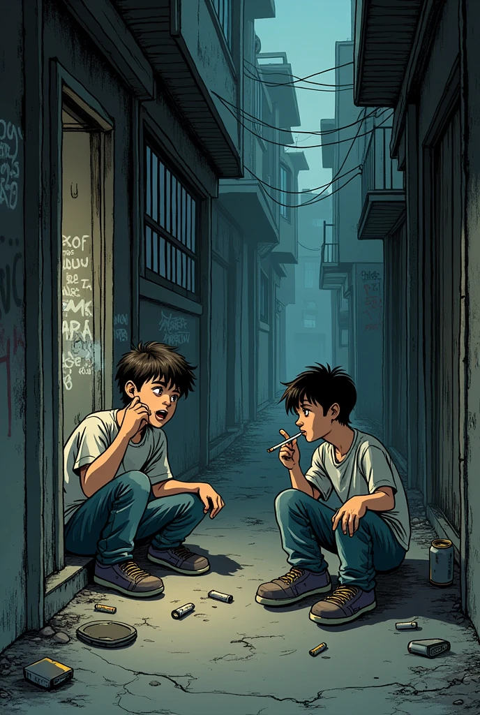 At night, on the street, red moon, 2 male zombies rise from the ground, bent over, white eyes, black hair, no blood, rubble, firelight, ruins, super high detail, high real, 4K, chiaroscuro, super high detail
