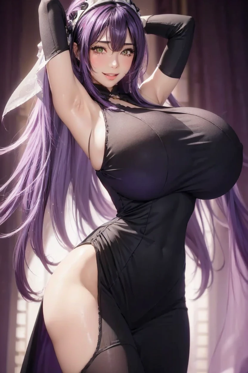 Realistic, a glamour shot of a shy Asian waifu with a wide smile (extremely long wavy black hair), hand on her chin, hard nipples, big ass, leaning toward the viewer, cowgirl pose, with Smokey eyeshadow and knowing smile, heavy eyeshadow and mascara, wearing an evening dress, underboob, side boob, insanely detailed face and green eyes, intricate, hyper-detailed bedroom, a romantic evening, digital illustration, masterpiece, beautiful eyes, atmospheric lighting, centered, perfect anatomy, glowing eyes, candid portrait, clear, very detailed, smooth, sharp focus, focused on the viewer