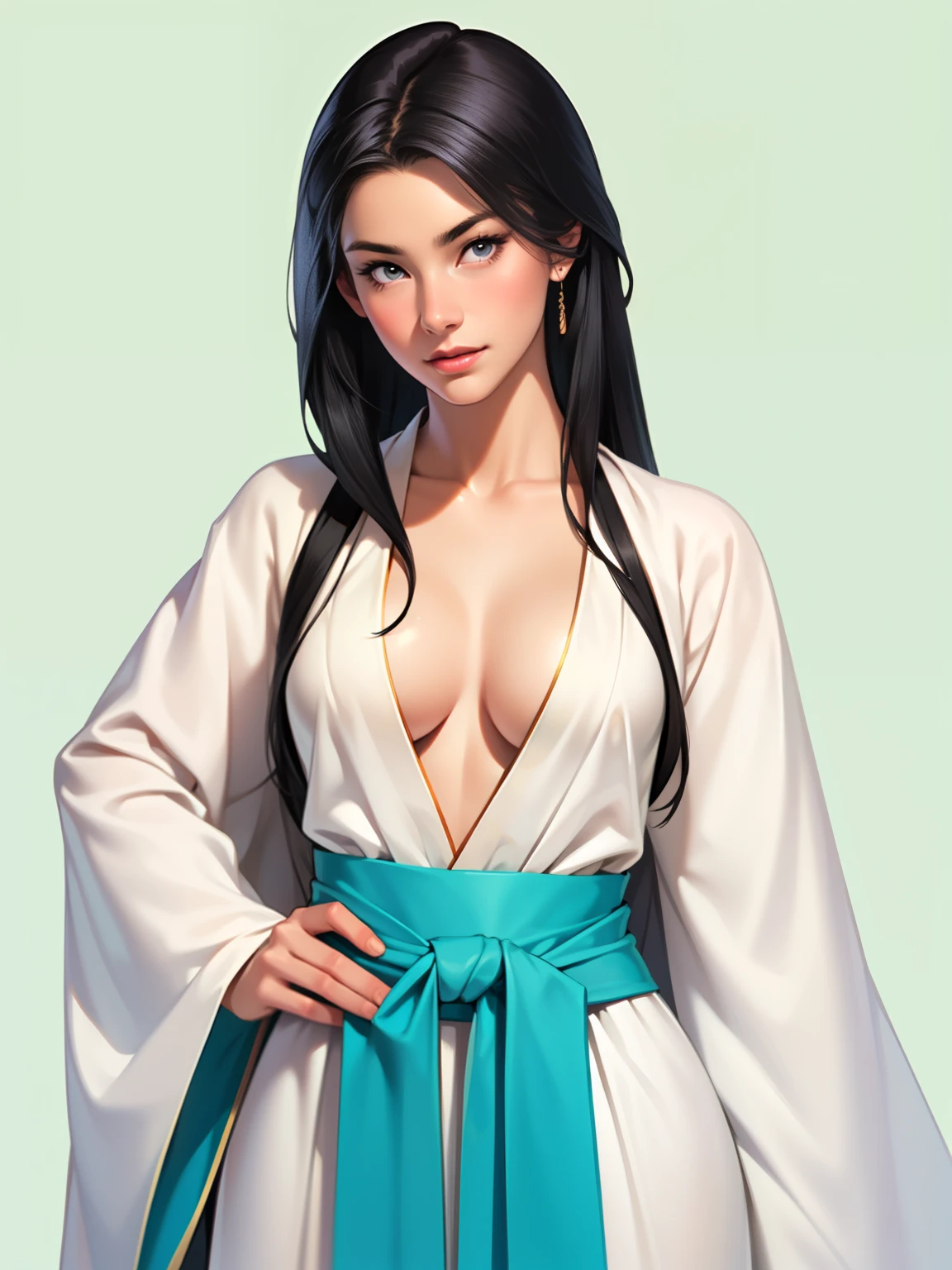 Girl 1, shukezouma, Negative Space, , shuimobysim , Portrait of a woman,Middle chest, Willow King (master-piece, beste-Qualit:1.2), ancient chinese ink painting, Model style, tranquil, (smirk) viewer look,sleeping on a man's lap,Japanese sword,sitting with a man, Willow tree in the background, wuchangshuo,
