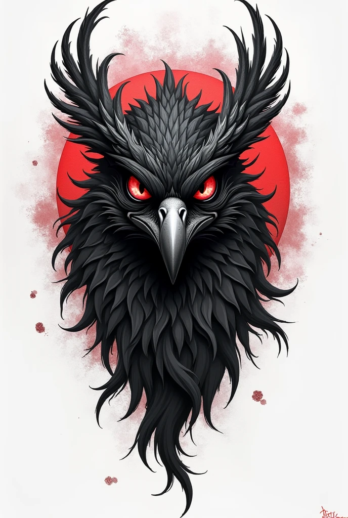 make a vulture with just the head with a crazy face in the form of a drawing, in black and red colors for profile cover