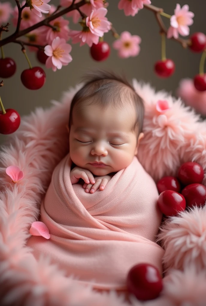 red blanket on a baby in a shape basket with red flowers, butterfly fling around the baby wrapped in flowers, violet colored theme, red themed, inspired by Anne Geddes, violet theme, draped in purple, bed of flowers on floor, maternal photography 4 k, lovely and cute, girl in a bed of flowers, cute photo, purple and pink, beautiful cute, covered with flowers
