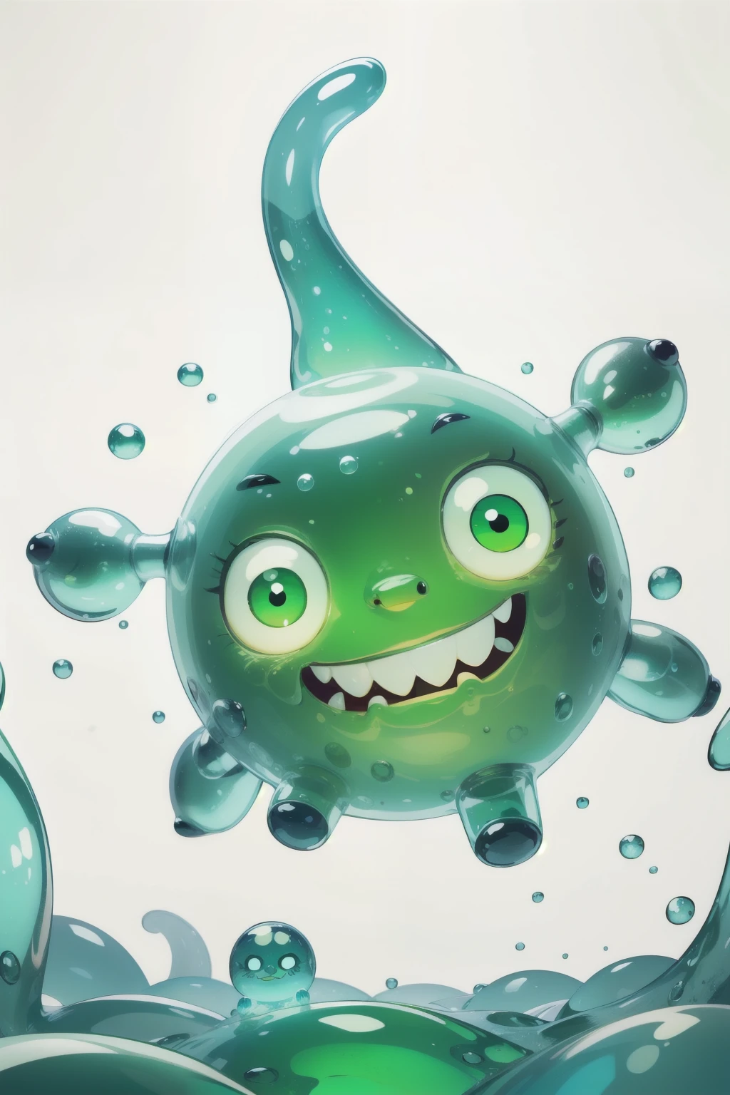 rpg , gerar com white background, png, white background, without cutting, generate no human body slime, smile green, a jelly with a cute face , no legs, without arms, smile, without cutting, do not cut.
