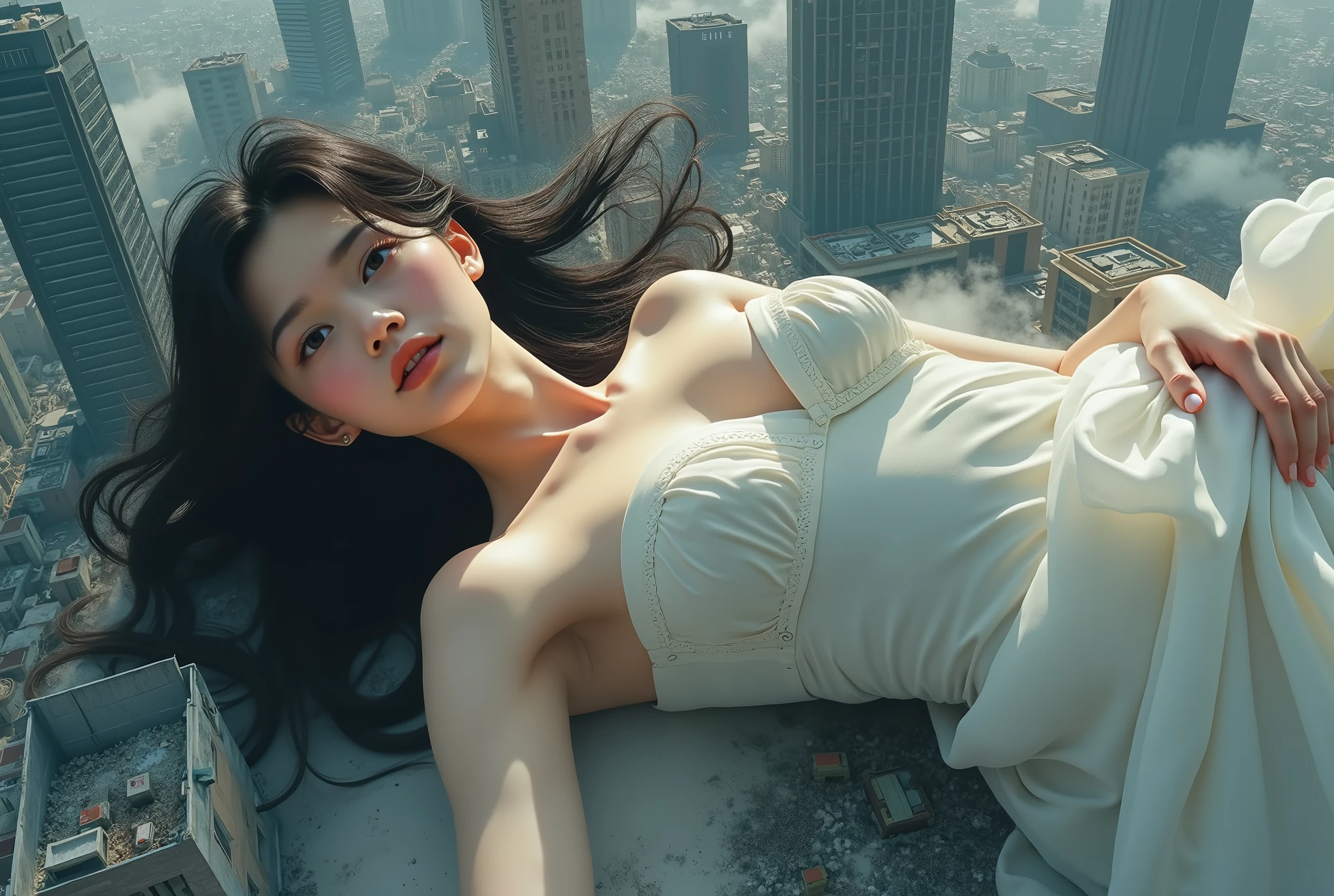 NFSW, photo-realistic, ultra-realistic, very beautiful Japanese, famous Japanese idol, 20 years old, dramatic scene, masterpiece, beautiful eyes, mad scientist, conducting a crazy experiment, She developed a special ability to fly, flying with fighter jets, supersonic flight, amazing view from the sky, (very large breasts:1.3), acrobatic pose, dynamic angle, wearing dynamic outfits for mad scientist