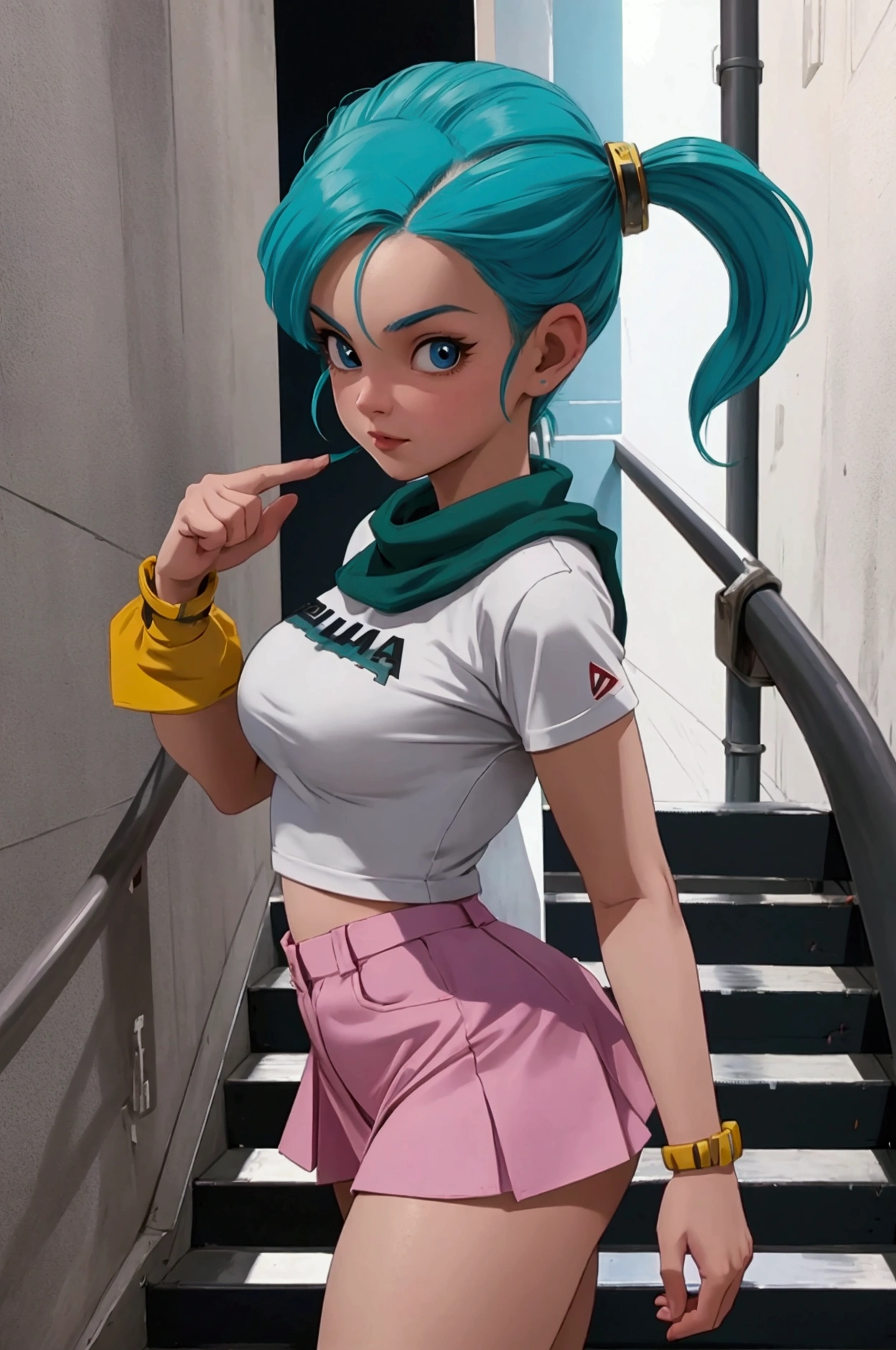 bulma,climbing some stairs, very short miniskirt, without underwear.