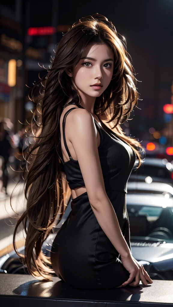 (masterpiece),a closeup of a beautiful woman in a short leather dress posing for a photo, Brazilian, athletic, soft makeup, soft light, black hair, Marischa Becker, Lorena Avarez, angelawhite, sexy dress, Caroline Gariba, in Sao Paulo, Sao Paulo city, Sakimichan Frank Franzzeta, inspired by Gabriel Ba's Károly Lotz, wearing a short leather dress, dark night, fog,