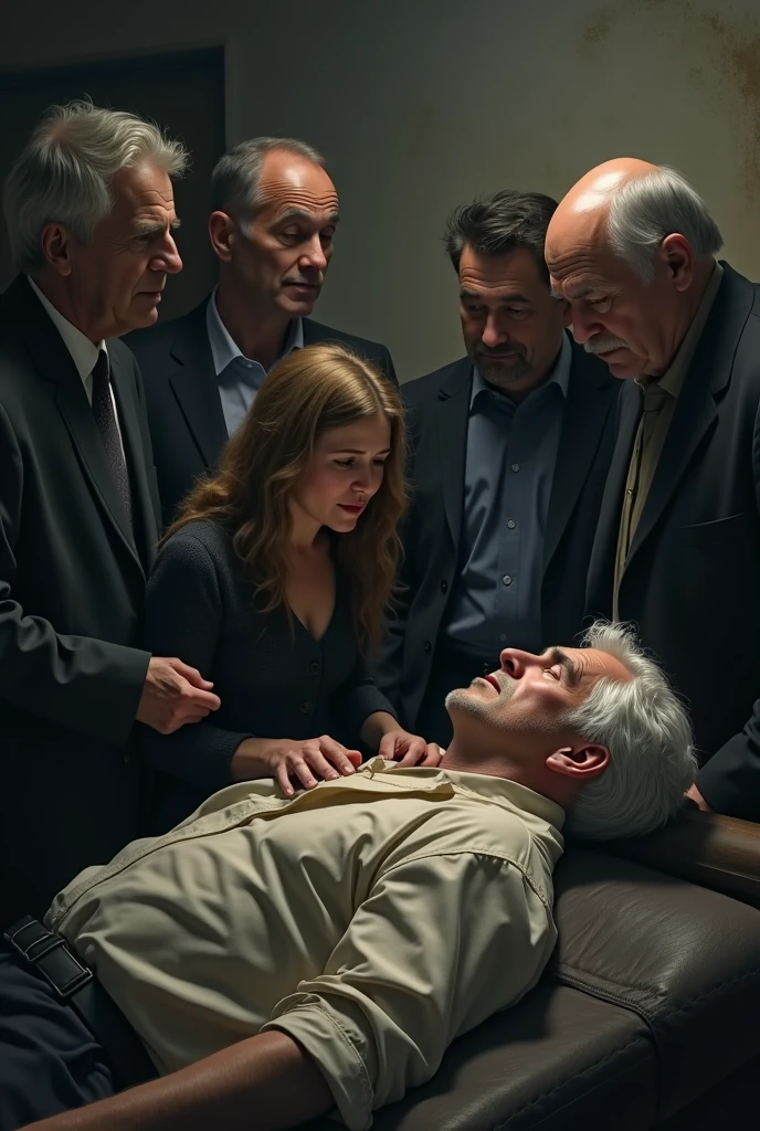 ((realisitic)), (work of art), (fot)
Old white men, suit dresses and ties, piled on top of each other, with expressions of defeat, with injured hands and faces, stretched out on a dirt floor ,