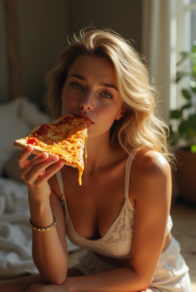 ((best qulaity, 8K, Meisterwerk: 1.3)), scharfer Fokus: 1.2, ((Sadie Sink lies in her underwear on a huge pizza: 1.4)), Schlanker Bauch: 1.2, (small and beautiful hard nipple) , ((Body and face full of tomato sauce: 1.1)), Hochdetaillierte Gesichts- und Hautstruktur, Spaltung,