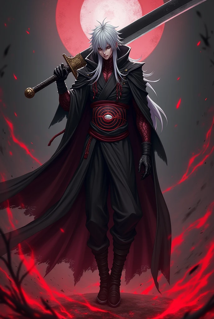 One with red eyes and short hair with a big red scythe