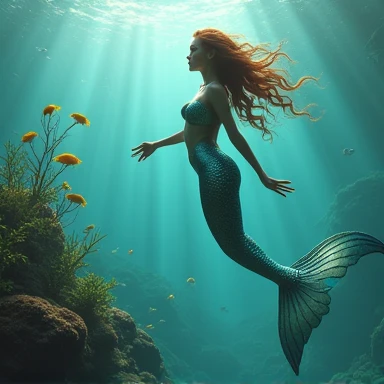 sereia with golden hair swimming in the ocean surrounded by fish, lindo sereia, a sereia in the sea, sereia, Karol atrás de uhd, very lindo photo, portrait of sereia, little sereia, lindo art uhd 4 k, sereias and fish, lindo digital artwork, emma watson as sea sereia, lindo photo, Sirene, the little sereia, lindo!!!