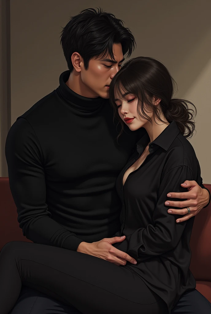 (A high resolution,tmasterpiece:1.2),full bodyesbian,slender boy:1.2 Sex in bed with the demon mistress,femdom:1.6,((assertive female,The girl above)).(电影灯光)