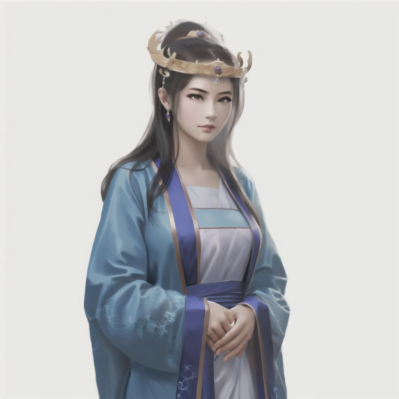 One in a blue dress，Close-up of a woman with a crown on her head, Inspired by Lan Ying, inspired by Du Qiong, a beautiful fantasy empress, inspired by Li Mei-shu, inspired by Wu Bin, inspired by Yun Du-seo, Palace ， A girl in Hanfu, inspired by Ju Lian, China Princess, Inspired by Qiu Ying