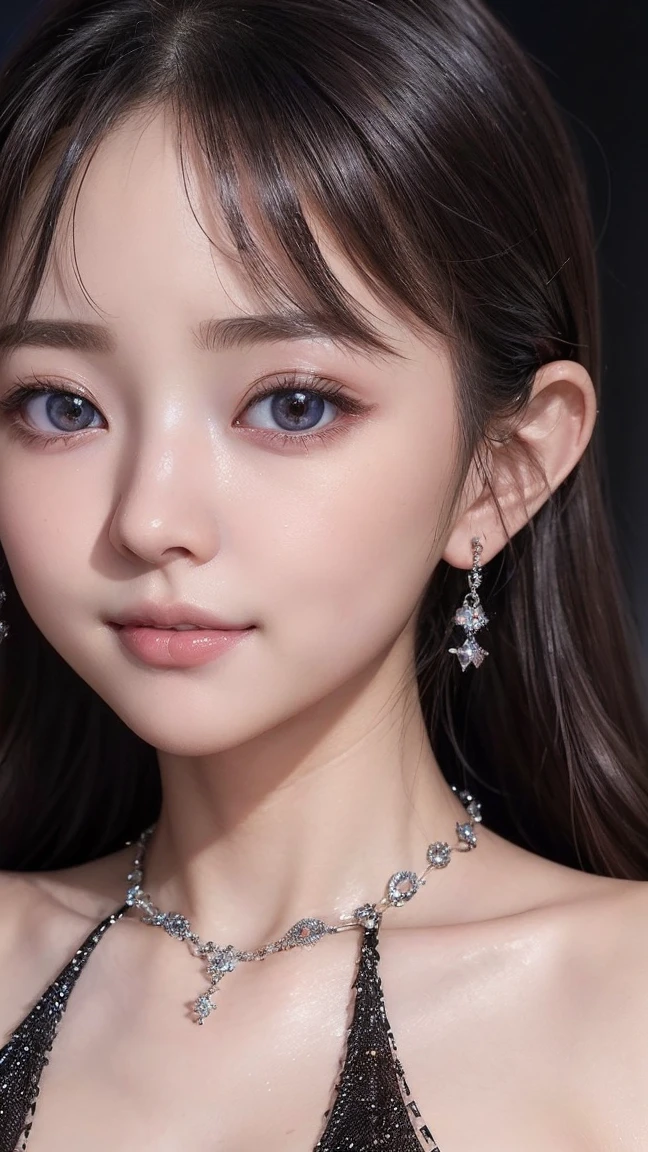 (4K quality:1.3),(Best Quality:1.5),(Whitening:1.4),(Beautiful Skin:1.4),(10th Generation:1.5),(Baby Face:1.5),(The ultimate beauty:1.5),(Arisa Hanyu:1.4),rich,Upper Body,smile,(Boobs fully exposed:1.5),(A black bejeweled dress with a plunging neckline:1.3),(A slit that reaches down to the belly button:1.4),(jewelry),(Super Celebrity),(Supermodel),(Tight waist:1.4),(Night viewの良いホテル:1.1),(luxury:1.2),(Arisa Hanyu:1.5),(Anorexia:1.4),(Night view:1.3),(Face close-up:1.2),Catchlight,(Child&#39;s face),(smile:1.1),(Half Up Hair:1.3),(Bright Blue Eyes),(2D cuteness:1.5),(Cute Makeup),Beautiful fingertips,(Transparent white skin),(albino),(Light hits the subject:1.3),Best Shot