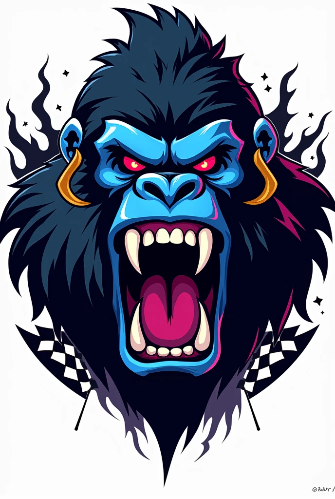 Angry gorilla face smoking cigar and smoke coming out , vector illustration cartoon face red eyes 