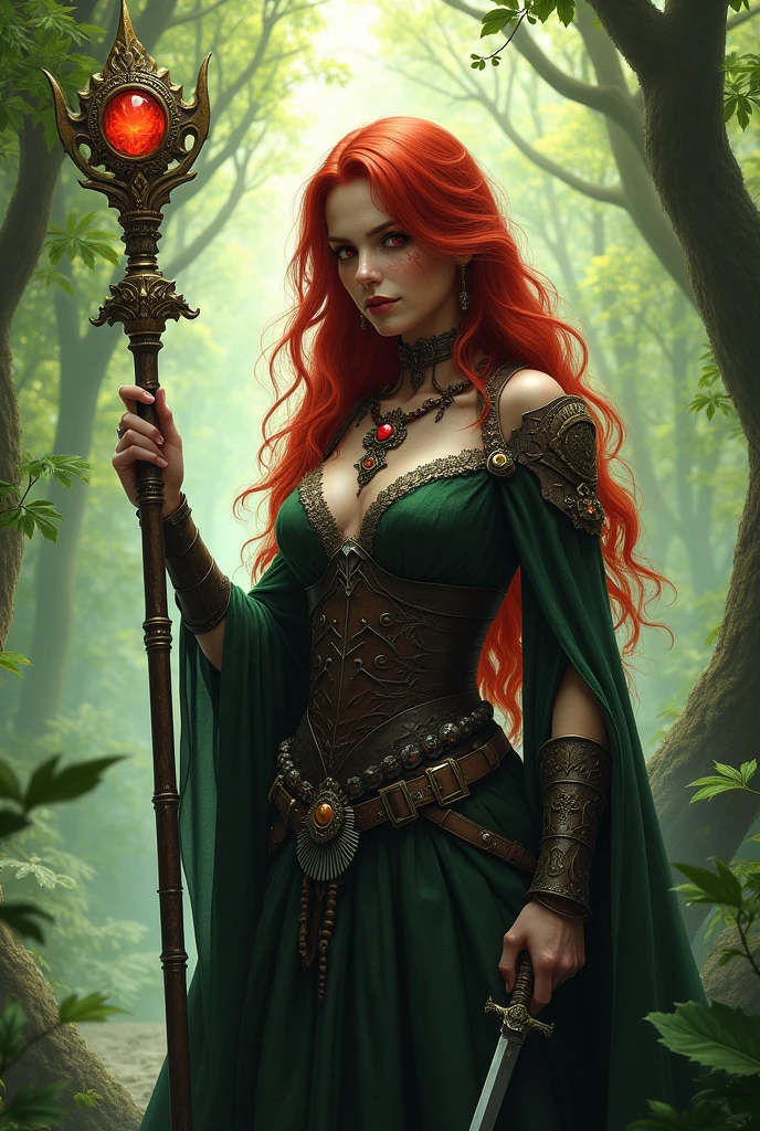 Best quality, naked and horny elf, stunning, high res. No pubic hair, long wavy red hair, medium pale breasts, red nipples, both arms raised to the sky, red sun above the only thing she is wearing is sexy knee high leather boots, very real looking. Red lipstick, 4 poster elegantly carved bed in background
