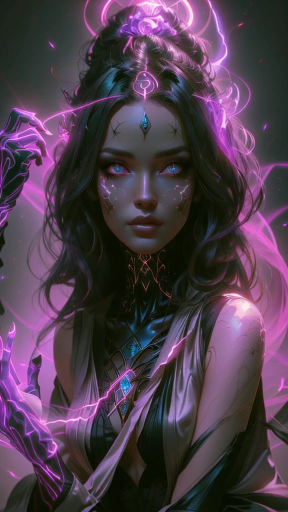 HDR photo of ((Captivating,Impressive,Vibrant,Mind-blowing,Exquisite,Unforgettable)), A mesmerizing neon colors shoot featuring an ethereal cyberpunk woman witch surrounded by delicate pastel candles and neon red poppies set against a lush spring background. The fantasy photograph is a blend of cyberpunk elements and adorned with colorful crystals, creating a truly enchanting and otherworldly aesthetic. The young women cyberpunk is detailed and pretty, with unique features that stand out against the soft hues. This high-quality image captures a sense of whimsy and elegance, making it a visual masterpiece that is sure to captivate viewers. Vivid neon colors , couture stunning attractive, cute, beautiful, full background, epic composition, dramatic atmosphere, shining, professional, stunning, feminine, curves
