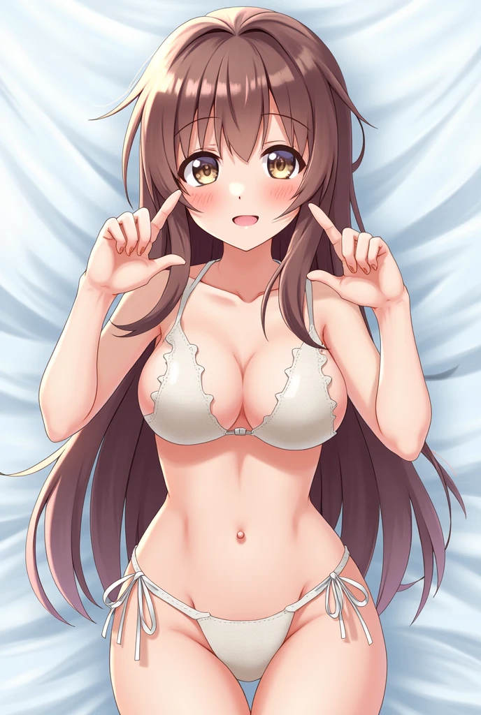 ((masterpiece)), ((best quality)), (ultra-detailed), anime style, on the bed, a cute girl, 1girl, solo, nude00, ((beautiful eyes)), smile, ((open chest)), ((cute nipples)),small breast,