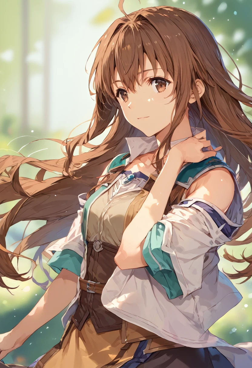 score_9,score_8_up,score_7_up,source_アニメ,cowboy shot,Idealized Forms,Natural Light,details background,blurry background,extremely detailed,(aga),estelle bright(sora no kiseki),brown hair,twin tale,brown eyes,