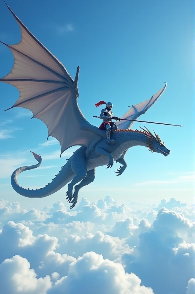 Create a cover with the following elements: sky, clouds, and an animated avatar riding a toy Dragon 