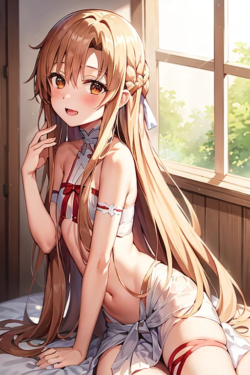 ((Highest quality)), ((masterpiece)), (be familiar with), Perfect Face, indoor, Bedroom, Watching the audience,
One woman, Yuuki Asuna,
Open Mouth, Ecstatic expression, blush, smile,
Small breasts, Flat Chest, , , , Girl,
Long Hair, Long Hair,
Fully nude, Nipples exposed, Sex with a man with a big dick, 膣内ejaculation, Semen is taken, Insert a into your, Sex in the missionary position, , Leg spread,