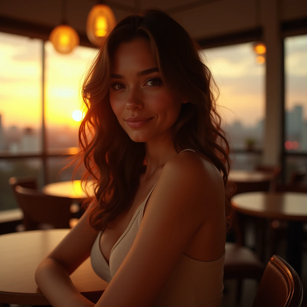 realistic, Highly Detailed CG Integrated 8 thousand Dendenden Wallpapers, Detail, High-quality RAW color photos, professional photography, (8 thousand, RAW photos, best quality:1.2), (realistic, realistic: 1.37), (Long T-shirt:1.5), transcendent beauty, young and cute, indian woman, glowing skin, big bust, half exposed chest, (cleavage of breasts:1.2), (fair face:1.2), (Short hair:1.2), (A rooftop cafe with a view of many stars:1.5), bright smile, spread your legs, correct pupils,