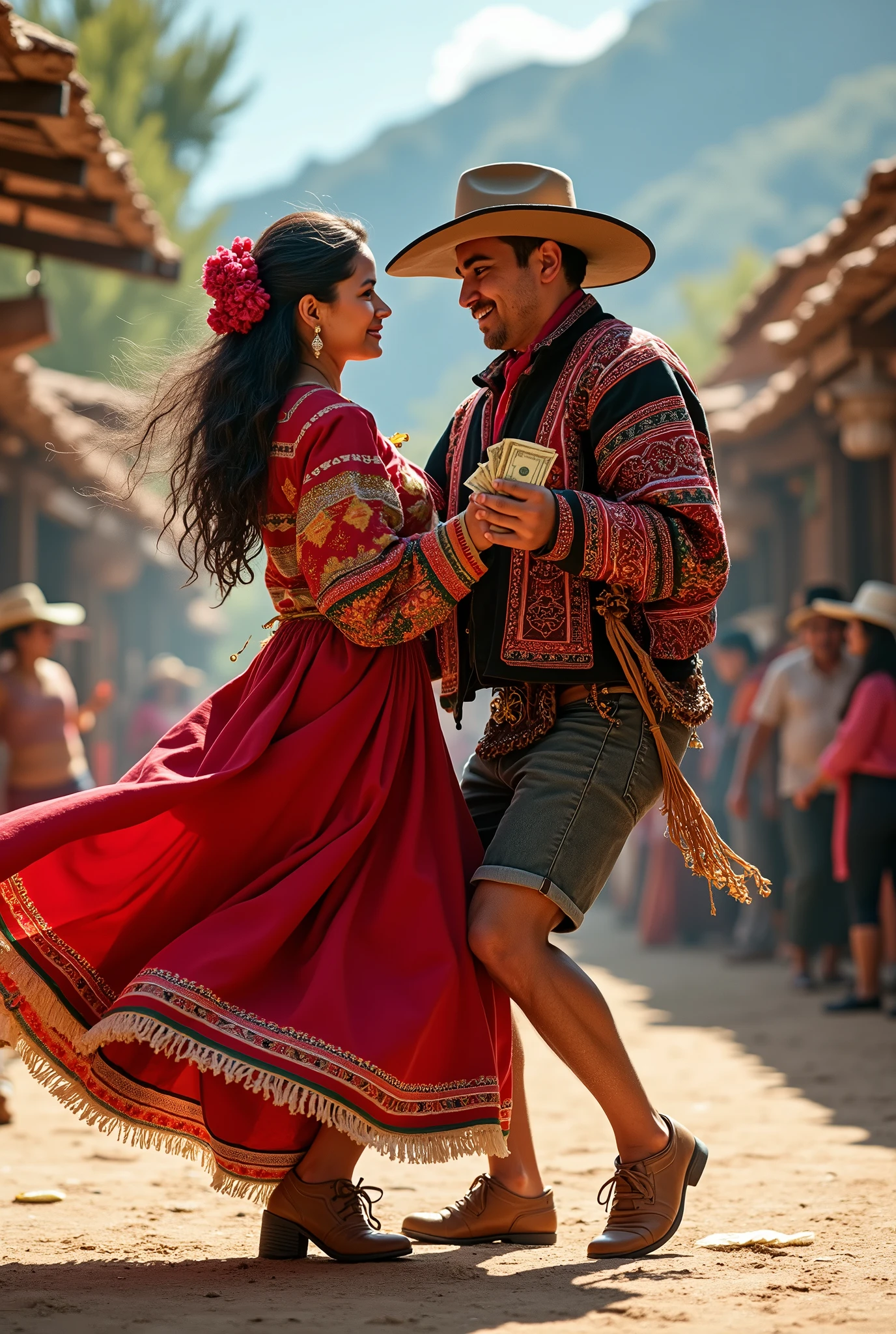 Create an image with this phrase (origins of dance) that carries this phrase and has a Peruvian theme