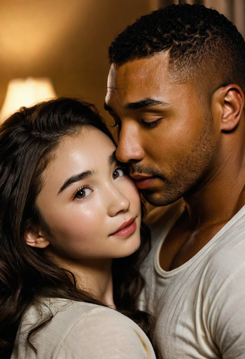 A black man and a white woman in grecia, couple, kissing, loving, happying
