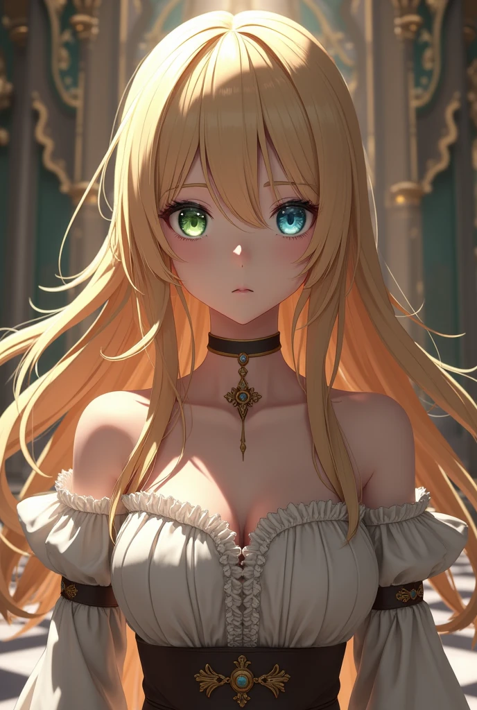 (highly detailed body, slim body, highly detailed face, best quality: 1.2), a beautiful young girl, small chest, look at the viewer, (wide white minishirt, shorts), (long hair, disheveled hair, blonde hair), (pupilless eyes, white eyes), (dark lighting, lonely place)