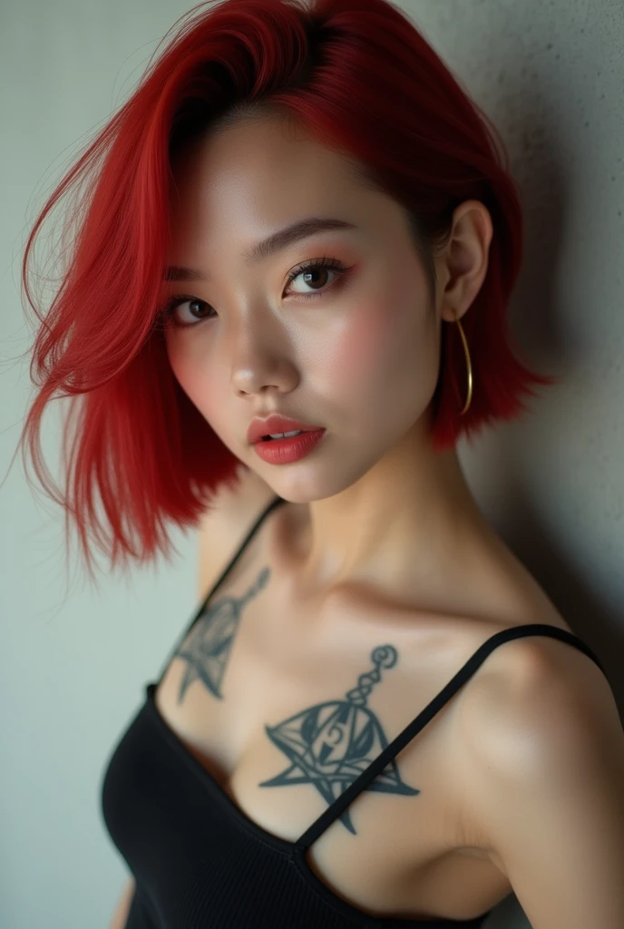 32K, Highest quality, masterpiece, Realistic, Very detailed, photograph, High resolution, 行photograph, High resolution, Confused, Smoother light, Official Art, Written boundary depth, Bright light, close, thin, Detailed face, anger, Beautiful details in the eyes, Korean 1 person, cute, Highest quality real texture skin, ,((multicolored hair colors:1.2)),(((Completely naked))),(((nsfw))),((Small breasts:1.2)) ,