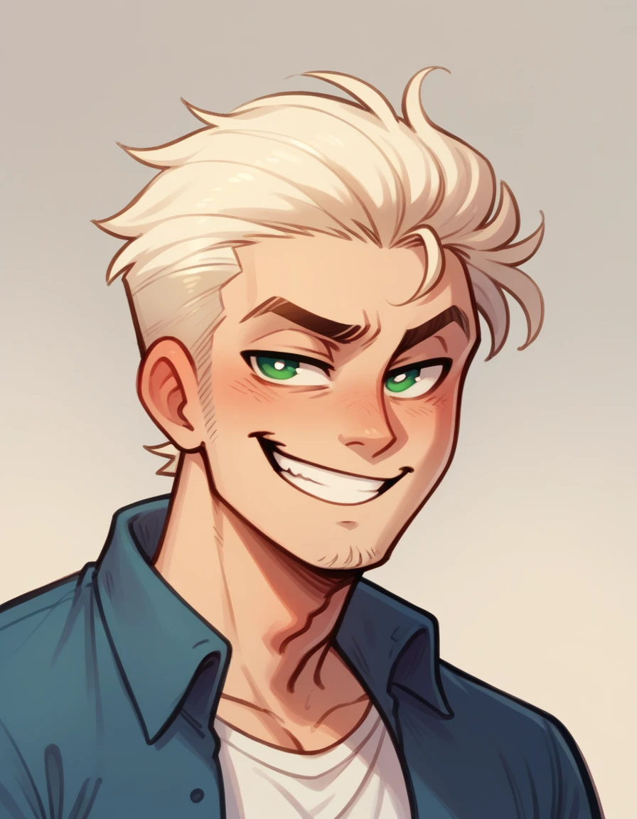 ( Mlp ) ,human Male , whiter Tied hair  , Green pupils ,Smug ,