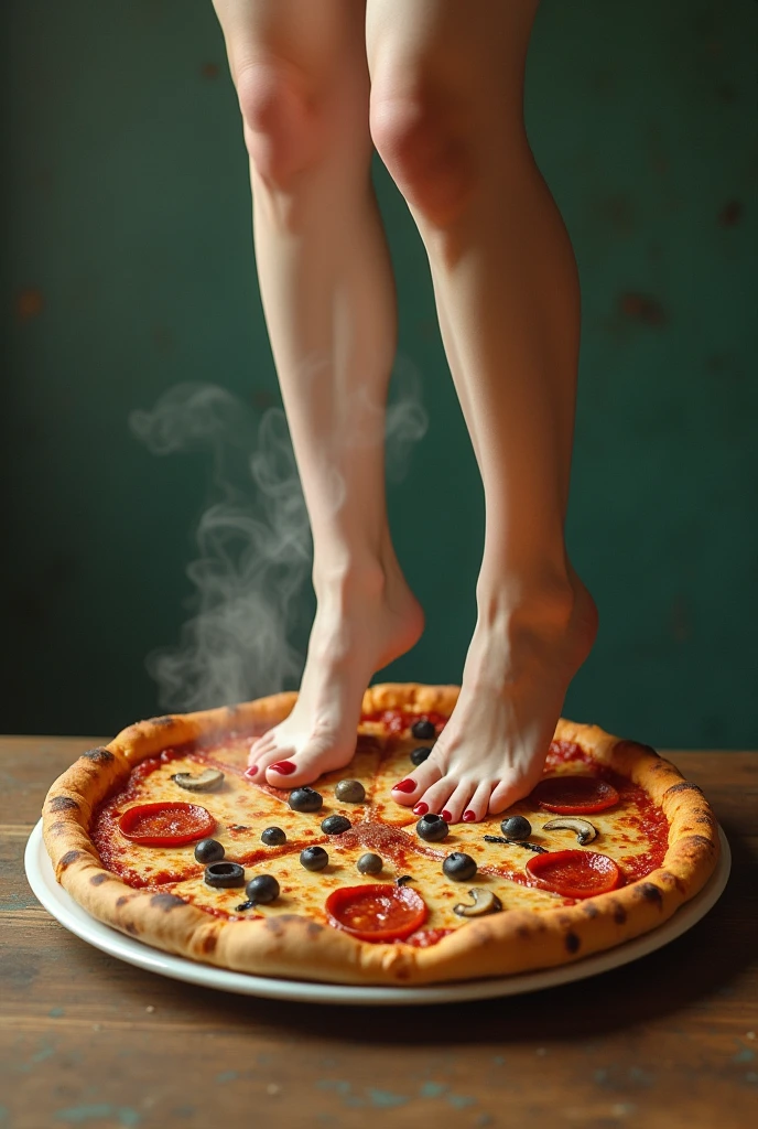 Naked woman with pizza in her vagina