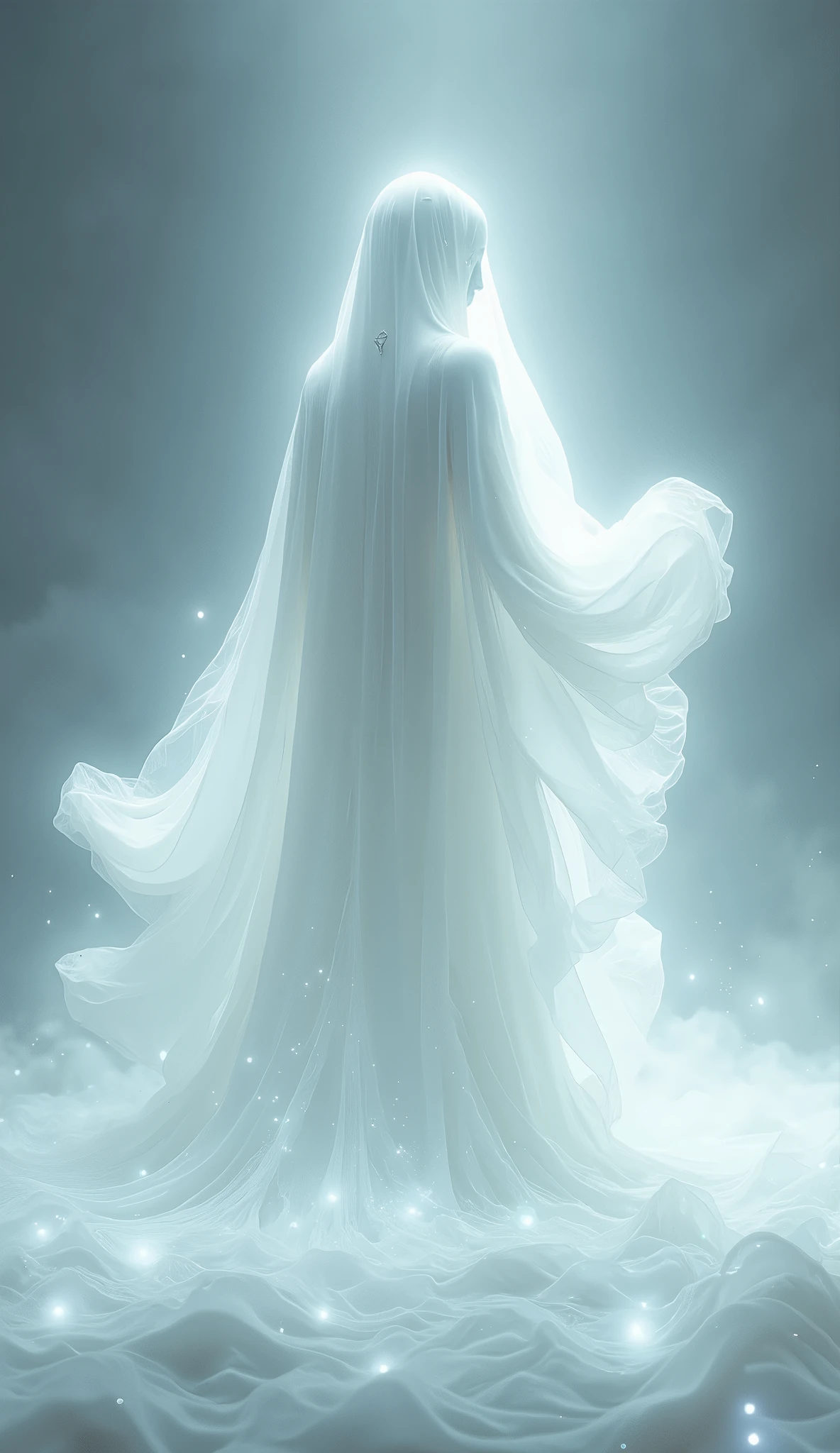 There is a woman in a white dress standing in the snow - SeaArt AI