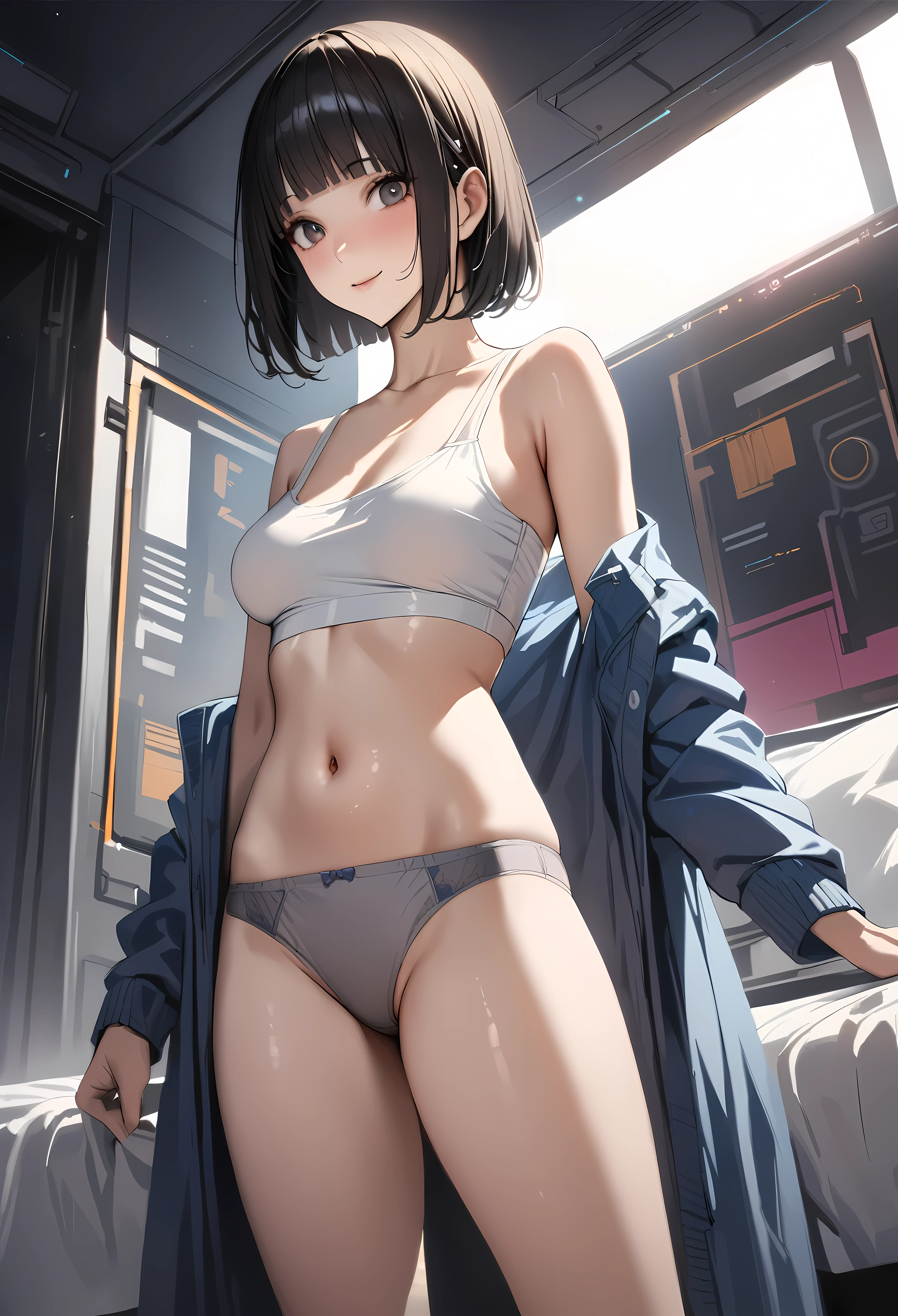 Nipples、Small breasts、Beautiful and attractive anime woman, Enchanting anime girl, Top rated on pixiv、Short Bob、Healthy Body、Are you okay、Laughter、See-through underwear、Yakuza、tattoo、I can see your underwear、Shaven、Slippery、wall