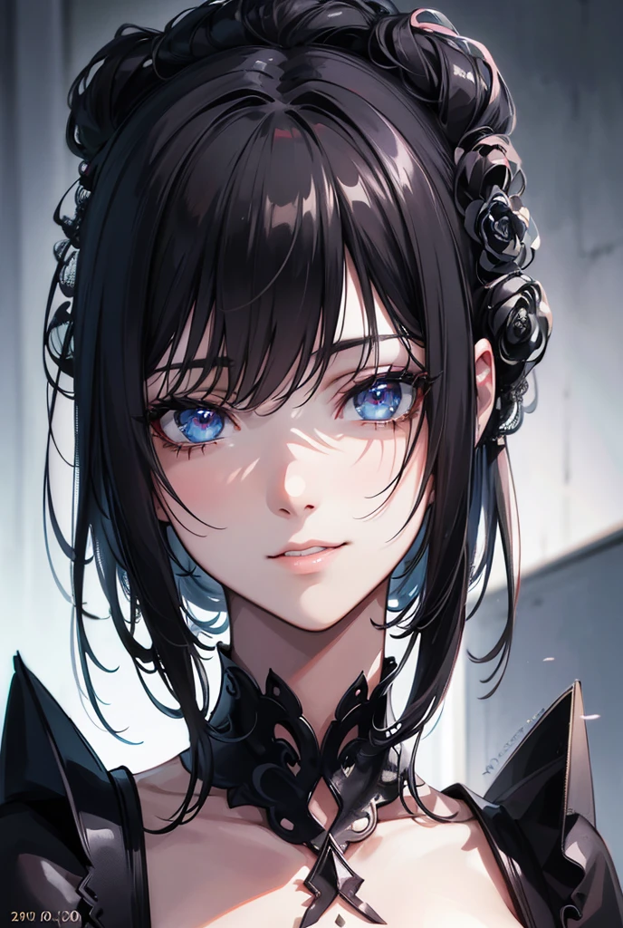 (digital painting),(best quality), masterpiece, 8k resolution, (dark mood background:1.4), dark fantasy, anime girl, one girl, solo, beautiful girl, sexy, goth girl, pale skin, big breast, beautiful breasts, seducing, (yandere: 1.2), detailed lips, beautiful lips, sharp teeth, vampire teeth, open mouth, red lips, big eyes, (red eyes:1.2), glowing eyes, (very detailed eyes:1.4), cute girl, short hair, black hair, crown, dramatic lighting, deep shadows, (wide angle lens distortion:1.2)