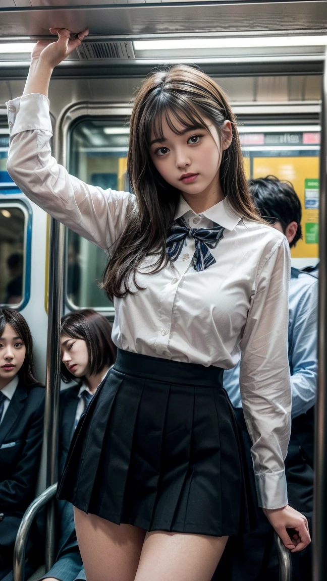 masterpiece, Best Quality, 8k, Young and beautiful girl, baby face、The clothes are big、photo shoot, cute顔, Thighs, (((多くのmale、Crowded train、On the train、Surrounded by men、be impressed、Crazy behavior))) (((Embarrassing)))、Embarrassing、No makeup, 10th Generation, Detailed face, Background Blur、Narrow waist、((((School uniform、White shirt、Checked mini skirt、Lift up your skirt、Showing pussy、Show me your pussy)))), Short Hair、Light Brown Hair、((痛みに耐えながら自分でLift up your skirtください..))、Bright classroom、Thighs、Spread your legs、Short Hair、(Droopy eyes、Round face、cute)、((Many Hands、Iの全身に触れてください))、(Please be molested by many men、I&#39;I was molested from behind)、genital、(Touching the body、chestをこすった、Having your groin touched、Many Handsに、Touching the pussy)、(((male hugging each other、多くのmaleが後ろから抱きしめている、male, Please pet the girls.&#39; chest)))