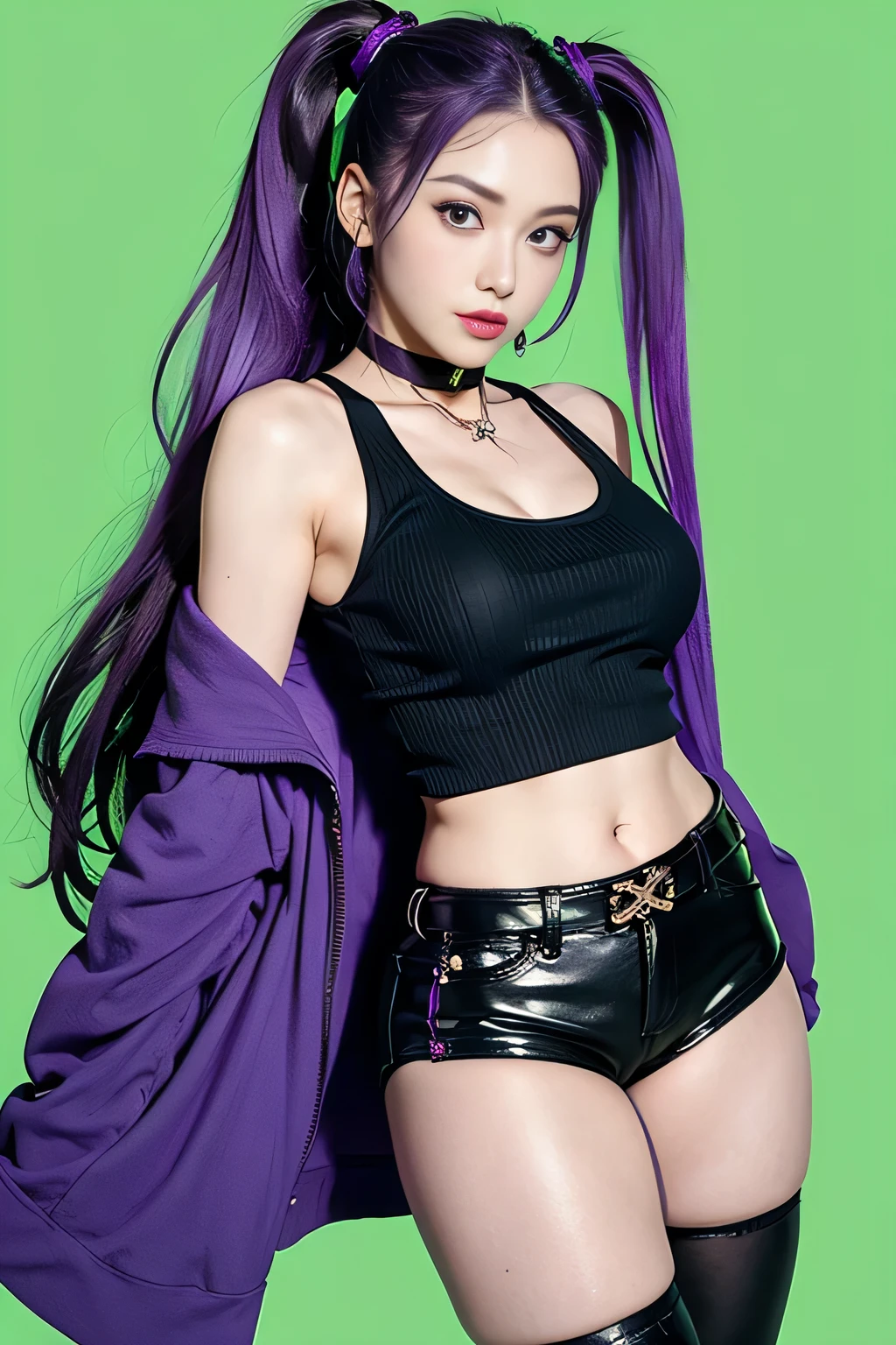 Sheer tank top、Transparent nipples、Big Tits、Sheer skirt、stage、Cheerleader、volleyball、Purple Hair